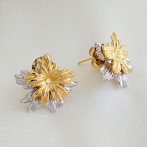 Brinco Flores Bicolor - Semijoia