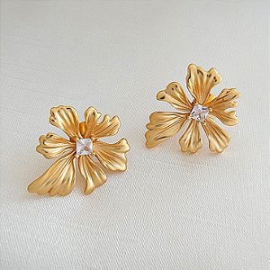 Brinco Flor Com Cristal - Semijoia