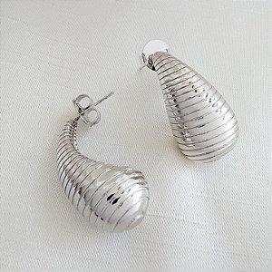 Brinco Gota Colméia Ouro Branco - Semijoia