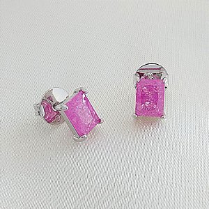 Brinco Retangular Cristal Lilás Ouro Branco - Semijoia