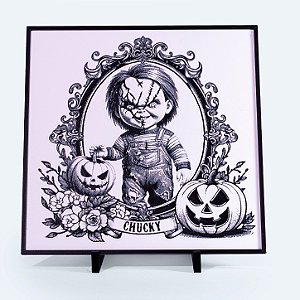 Quadro Chucky Halloween 20x20 cm — Placa Decorativa 3D em Relevo