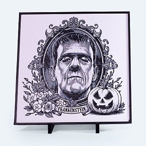 Quadro Frankenstein Halloween 20x20 cm — Placa Decorativa 3D em Relevo