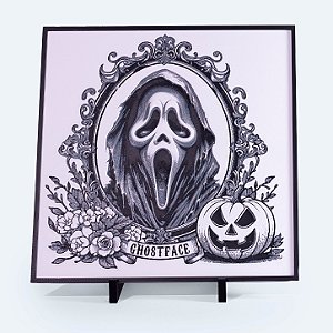 Quadro Ghostface Halloween 20x20 cm — Placa Decorativa 3D em Relevo