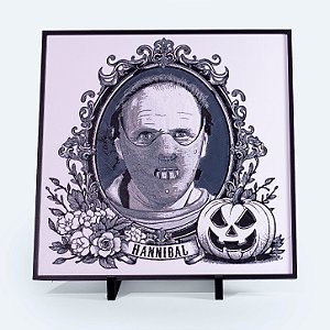 Quadro Hannibal Lecter Halloween 20x20 cm — Placa Decorativa 3D em Relevo