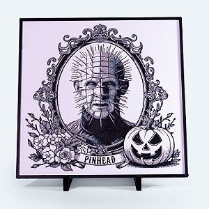 Quadro Pinhead Halloween 20x20 cm — Placa Decorativa 3D em Relevo