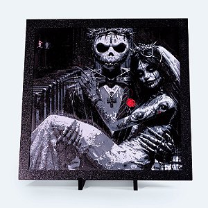 Quadro Noivos do Além — Placa Decorativa 3D em Relevo 20x20 cm