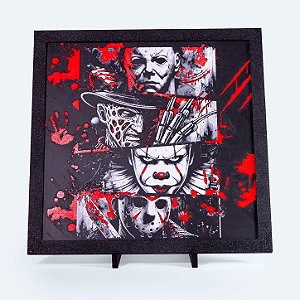 Quadro Quarteto do Terror — Placa Decorativa 3D em Relevo 20x20 cm