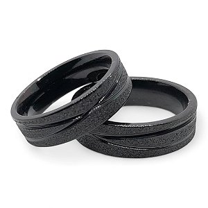 Aliança Preta Diamantada em Aço 6mm.
