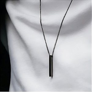 Corrente Masculina com Pingente Geométrico Retângulo Aço Inox Prata