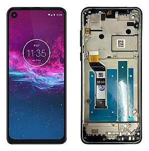 FRONTAL TELA DISPLAY MOTOROLA MOTO ONE ACTION AZUL ESCURO COM ARO LCD