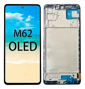 FRONTAL TELA DISPLAY SAMSUNG M62 OLED COM ARO (CAMERA FLUTUANTE)