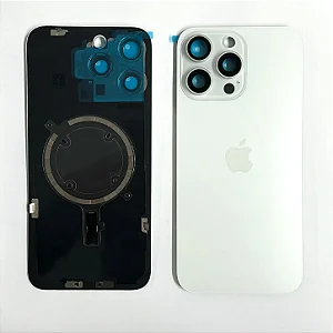 TAMPA VIDRO TRASEIRO APPLE IPHONE 15 PRO MAX COMPLETA TITÂNIO BRANCO