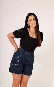 Short Cargo Jeans Feminino