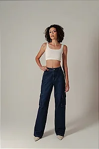 Calça Entrance Cargo Jeans Feminina Escura