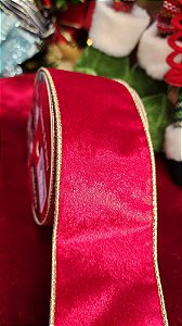Fita para Laços vermelhas com Borda Dourada.
