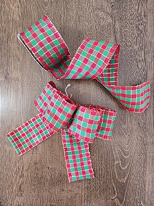 Fita para Laços de Natal Vermelho Verde quadriculado