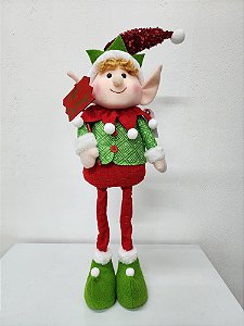 Elfo Menino em pé Vermelho com verde 50X18CM