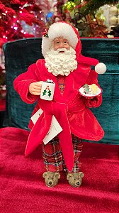 PAPAI NOEL RESINA COM ROUPÃO E PANTUFAS 28CM