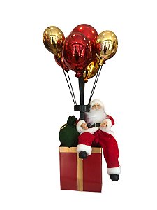 PAPAI NOEL NA CAIXA C/ BALÕES VERMELHO E OURO 1,10CM