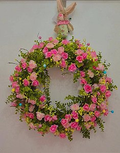 Guirlanda de Páscoa com Flores Rosa 40x40cm
