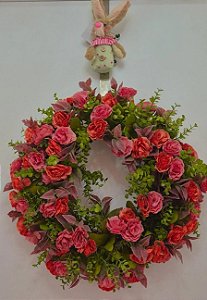 Guirlanda de Páscoa com Flores vermelhas 40x40cm