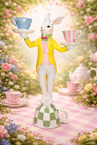 Coelho Decorativo em Resina Porta velas 41cm Amarelo