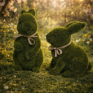 Coelho Sentado com Grama para Decoração 20x11cm