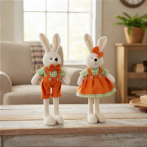 Coelho/Coelha Laranja e Verde 27cm