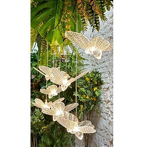 PENDENTE BORBOLETAS DE CRISTAL 10 CRISTAIS WARM 18CM BIVOLT