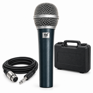 Microfone TSI 57B Dinâmico Supercardioide Com Fio Para Voz Instrumentos Bateria Percussão Cabo XLR P10 Case