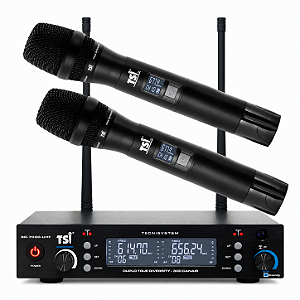 Microfone Sem Fio Duplo TSI BR 7000 UHF Digital 300 Canais True Diversity Com Maleta