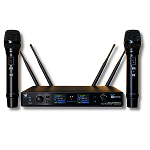 Microfone Sem Fio Profissional TSI Duo 4 UHF Duplo 200 Canais Quad Diversity 4 Antenas