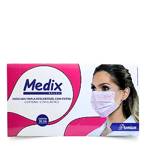 Máscara Tripla Descartável Com Filtro BFE Rosa - Caixa 50 un. MEDIX
