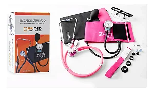 Kit Acadêmico com Esfigmomanômetro E Estetoscópio P.A. Med Cor Rosa
