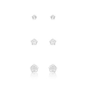 Brinco Trio 3,4,5mm Redondo Cristal