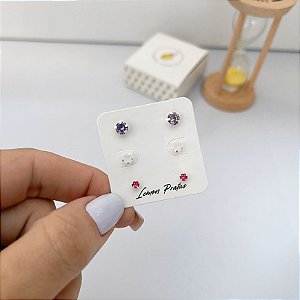 Brinco Trio 3mm Rubilta, 4mm lilás, 5mm rosa leitoso