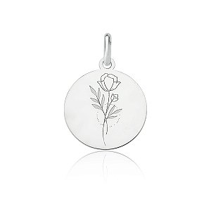 Pingente Redondo Com Rosa