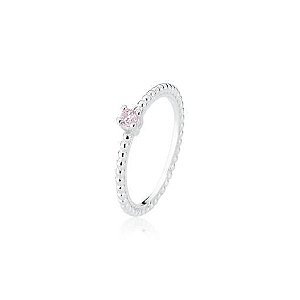Anel Solitário Aro de Bolinha e Pedra Rosa