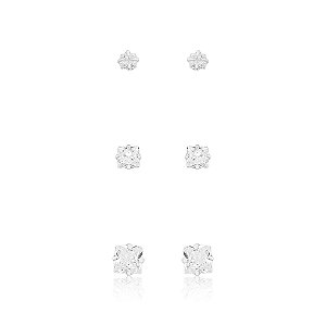 Brinco Trio 3,4,5mm Carre Cristal