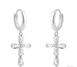 Brinco Argola Click Pingente Cruz