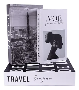 LIVRO DECORATIVO KIT C/ 3 CAIXAS PORTA OBJETOS LUXO