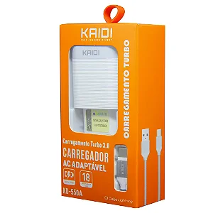 Carregador AC Adaptável KD-550A C/ Cabo Lightning Kaidi