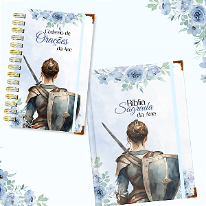 Kit Guerreira de Oração - Bíblia e Caderno Slim  Azul