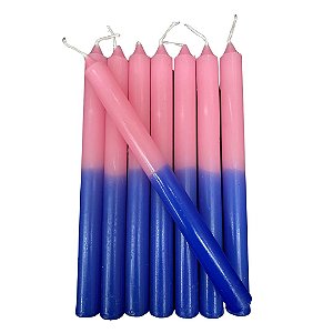 Vela Palito Bicolor Rosa e Azul 18cm por Kg