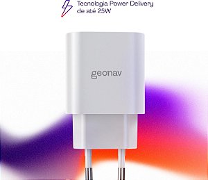 Geonav Carregador Universal Ultra Rápido, Power Delivery 25W, 1 Porta USB-C, CH25PDWT, Branco