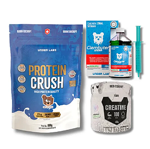 WHEY PROTEIN CRUSH 900G + TERMOGÊNICO CLEMBUTER UNDER 250 ML + CREATINA MONOHIDRATADA 300G