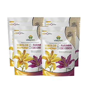 Kit 4 Fertilizante Vitaplan Torta de Mamona + Farinha de Ossos - 1Kg