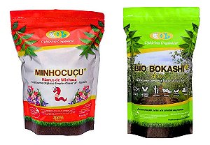 Kit Fertilizante Orgânico Húmus + Bokashi 2kg Horta Jardim