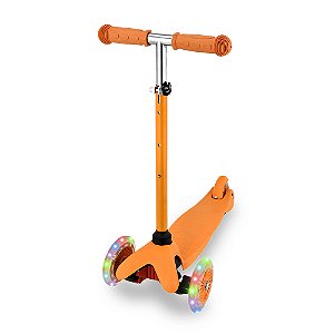 Patinete Laranja Rodas c LED Infantil Altura Ajustável 3 Rodas