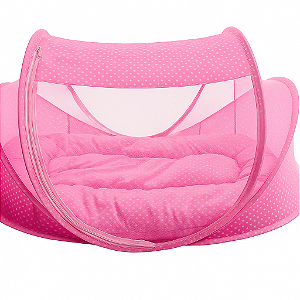Cama Berço Mosquiteiro Dobrável Rosa Confortavel Bebe